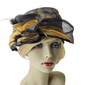 Glamorous Red Carpet Hat in Black and Gold with Polka Dots